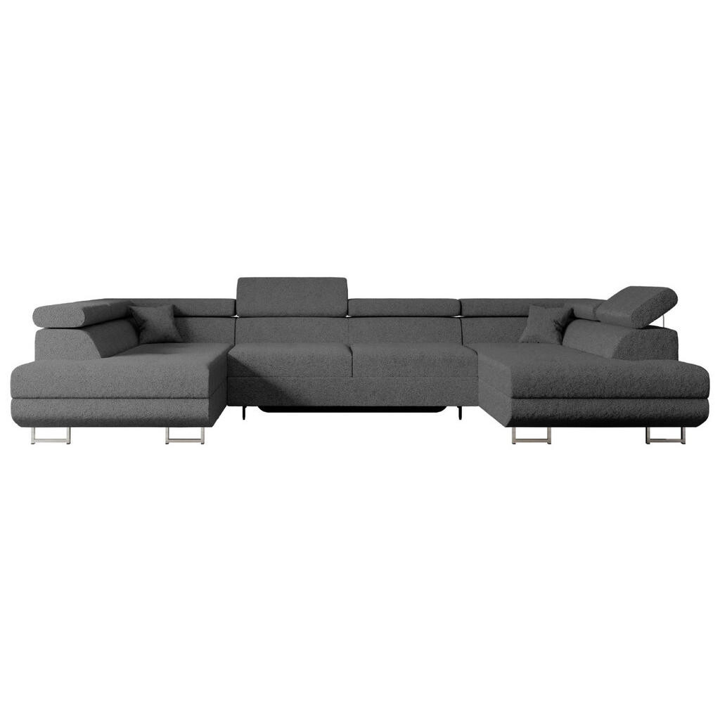 ALTDECOR SEDACÍ SOUPRAVA s funkcí lůžka a úložným prostorem pod postelí GUSA-U 342x202x107 cm šedá buklé