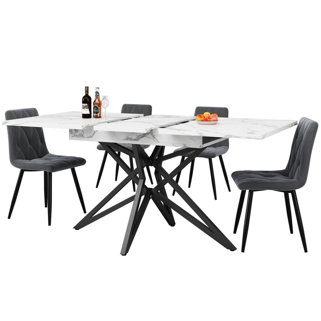 FLIEKS JÍDELNÍ SET Rozkládací 120-160cm Šedý samet Černý