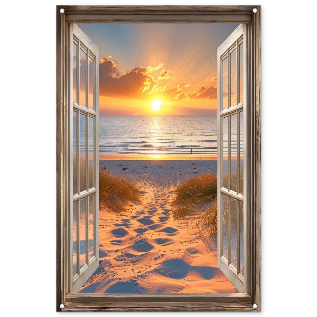 OnlyWow ZAHRADNÍ PLAKÁT Průhled - Pláž - Duny - Západ slunce 80x120 cm