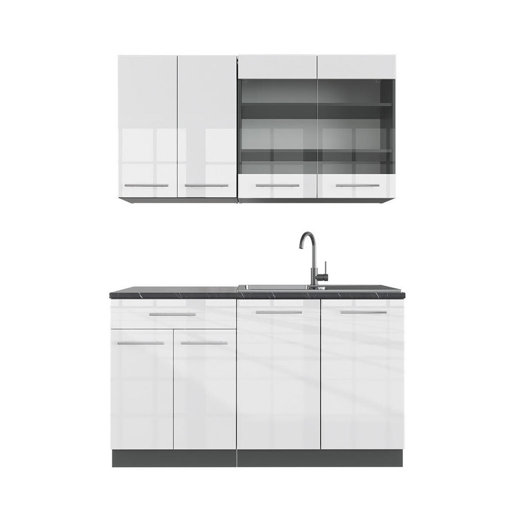 Vicco JEDNOTKOVÁ KUCHYNĚ Fame-Line Bílý vysoký lesk/antracit 140 cm , PD Antracit