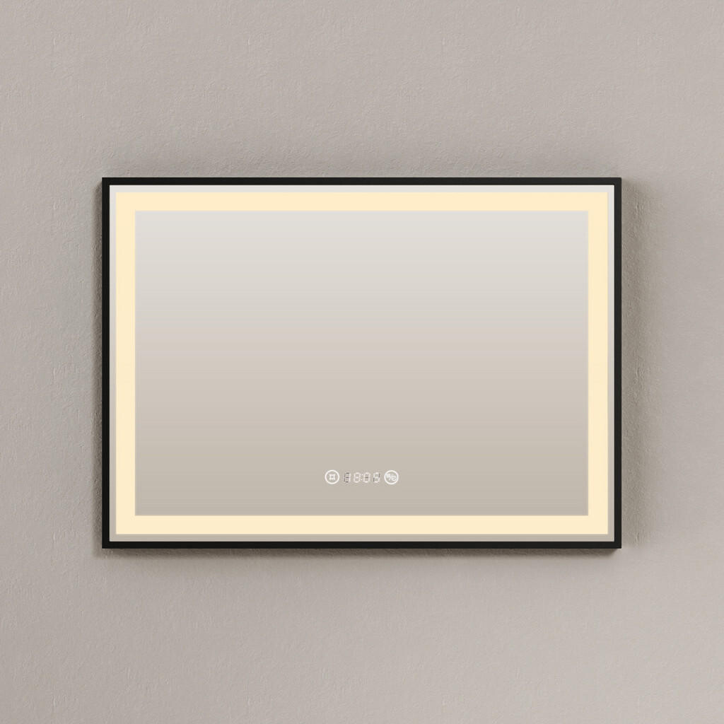 EMKE KOUPELNOVÉ ZRCADLO s osvětlením, černý rám, 70/50 cm