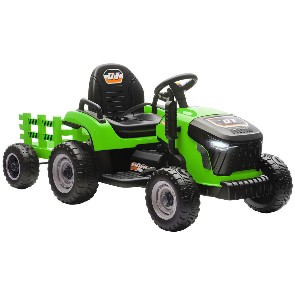 AIYAPLAY DĚTSKÝ ELEKTRICKÝ TRAKTOR 3 rychlosti s přívěsem, 2 motory, pro děti od 3 do 8 let, zelený