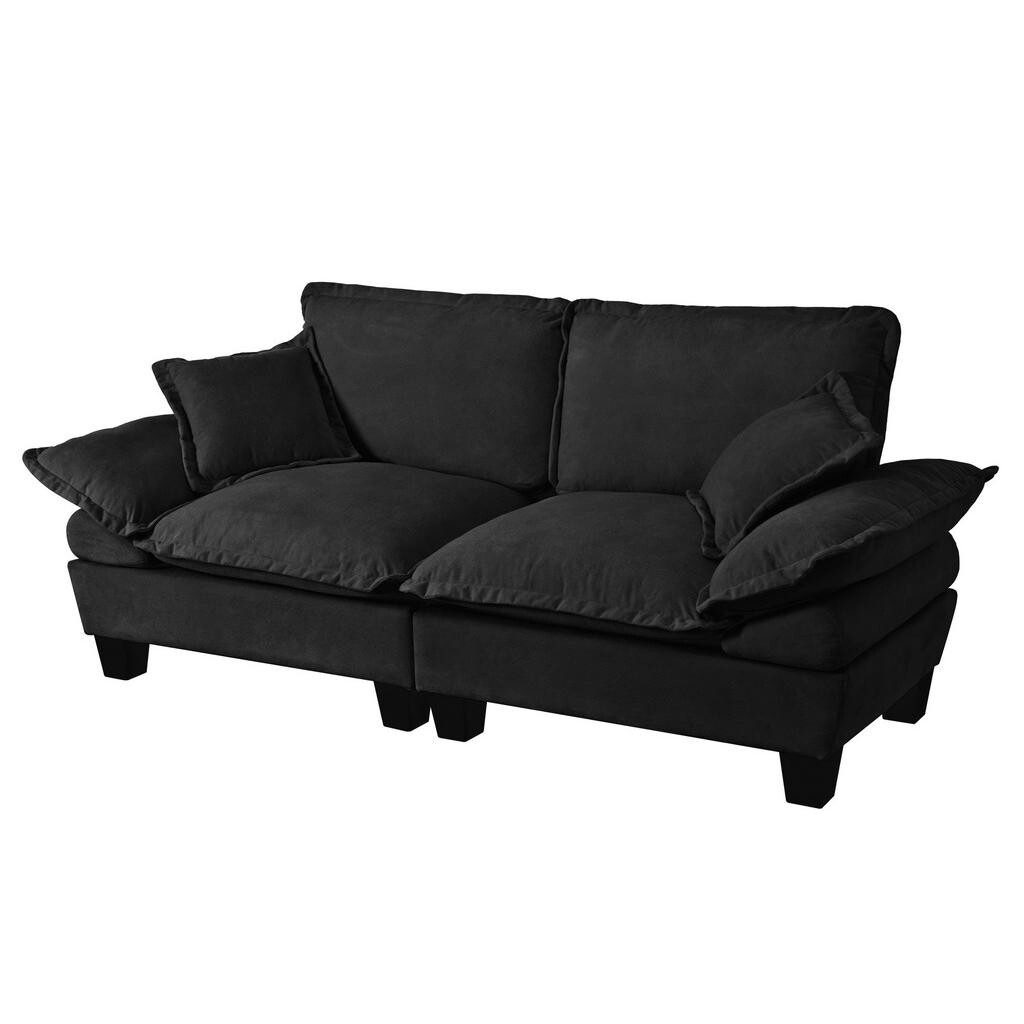 OKWISH POHOVKA 194/82/90 cm černá z chenille s oblými područkami a měkkým polstrováním