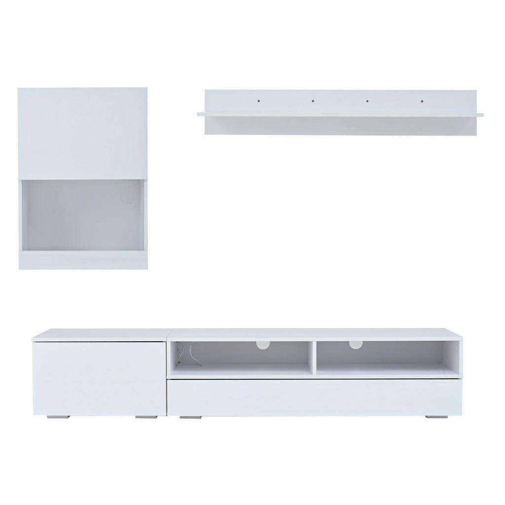 OKWISH TV stěna 175/39/34 cm bílá z dřevotřísky s LED osvětlením a vysokým leskem