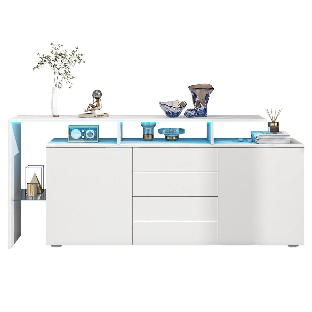 OKWISH KOMODA 160/35/70 cm bílá z dřevotřísky a skla s LED osvětlením a USB