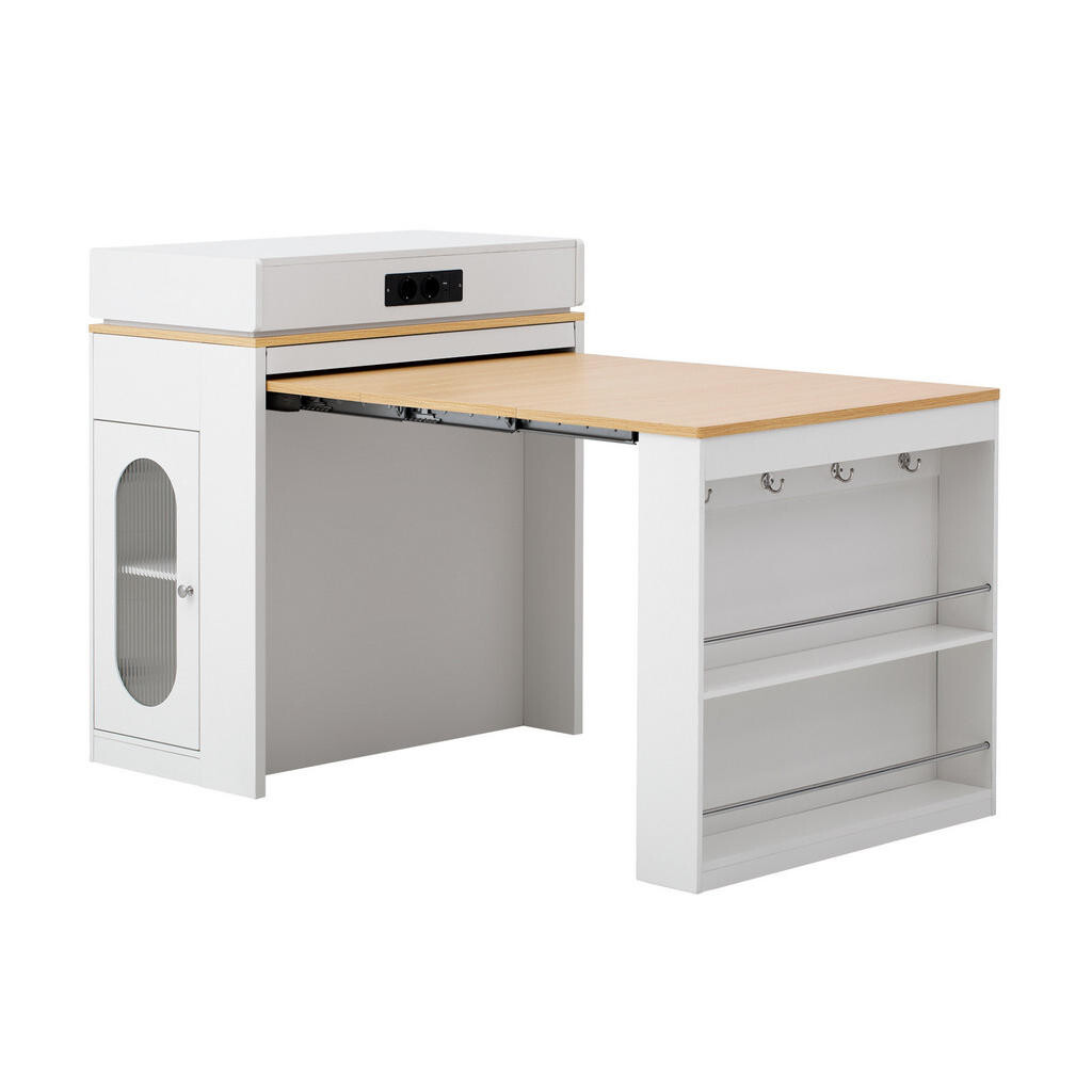 Redom KUCHYŇSKÝ ostrůvek 83/46-146,5/96 cm s výsuvnou deskou, úložným prostorem a zásuvkami, Bílá