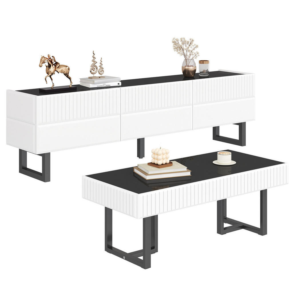 OKWISH OBÝVACÍ sestava 170/35/47 a 110/50,5/41 cm černá a bílá z MDF a dřevotřísky s úložným prostorem