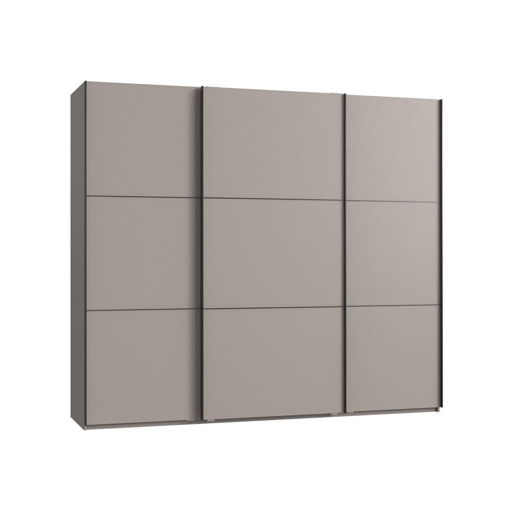 luma-home SKŘÍŇ S POSUVNÝMI DVEŘMI, 3dveřová, šířka 250 cm, výška 216 cm, hloubka 65 cm, v pískově šedé barvě, včetně kompletního vybavení / 22011