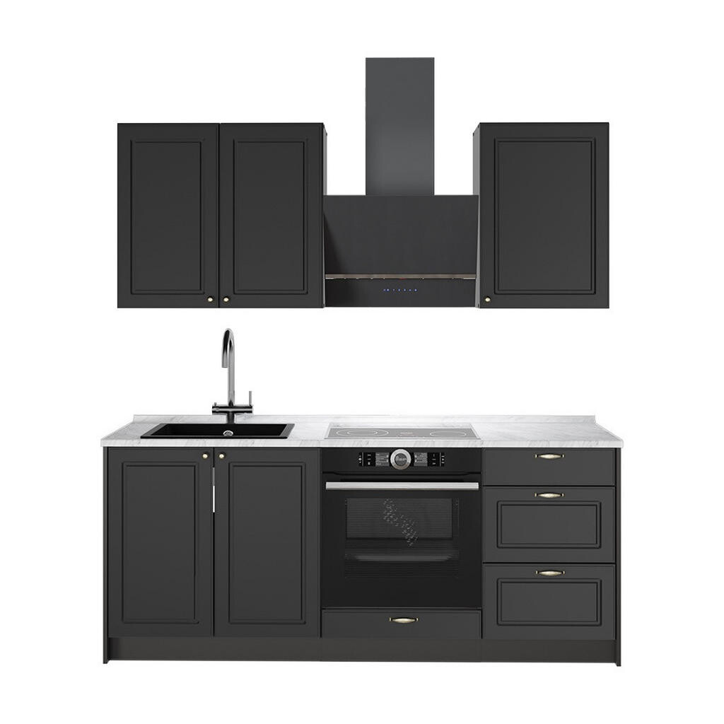 Vicco JEDNOTKOVÁ KUCHYNĚ Fame-Line, Anthrazit-Gold Landhaus/Antracit, 190 cm, PD Mramor