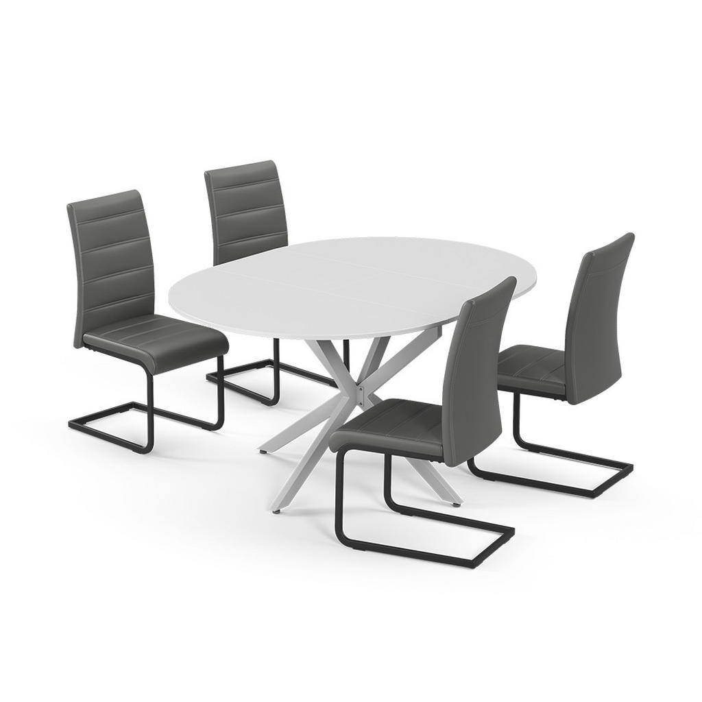 Vicco JÍDELNÍ STŮL SESTAVA Loyd, Bílá/Šedá, 120 x 120 cm se 4 jídelními židlemi, šedé
