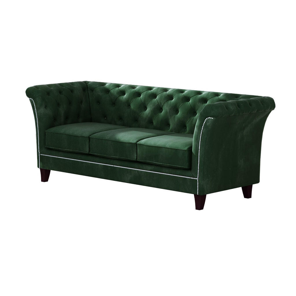S-Style CHESTERFIELD TŘÍMÍSTNÁ POHOVKA Fusion z lahvově zeleného sametu
