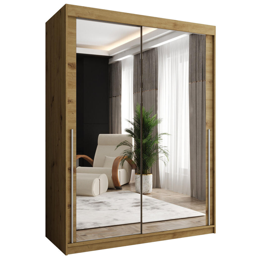 Home Collective ŠATNÍ SKŘÍŇ S POSUVNÝMI DVEŘMI se zrcadlem, šířka 150 cm, Artisan se stříbrným madlem