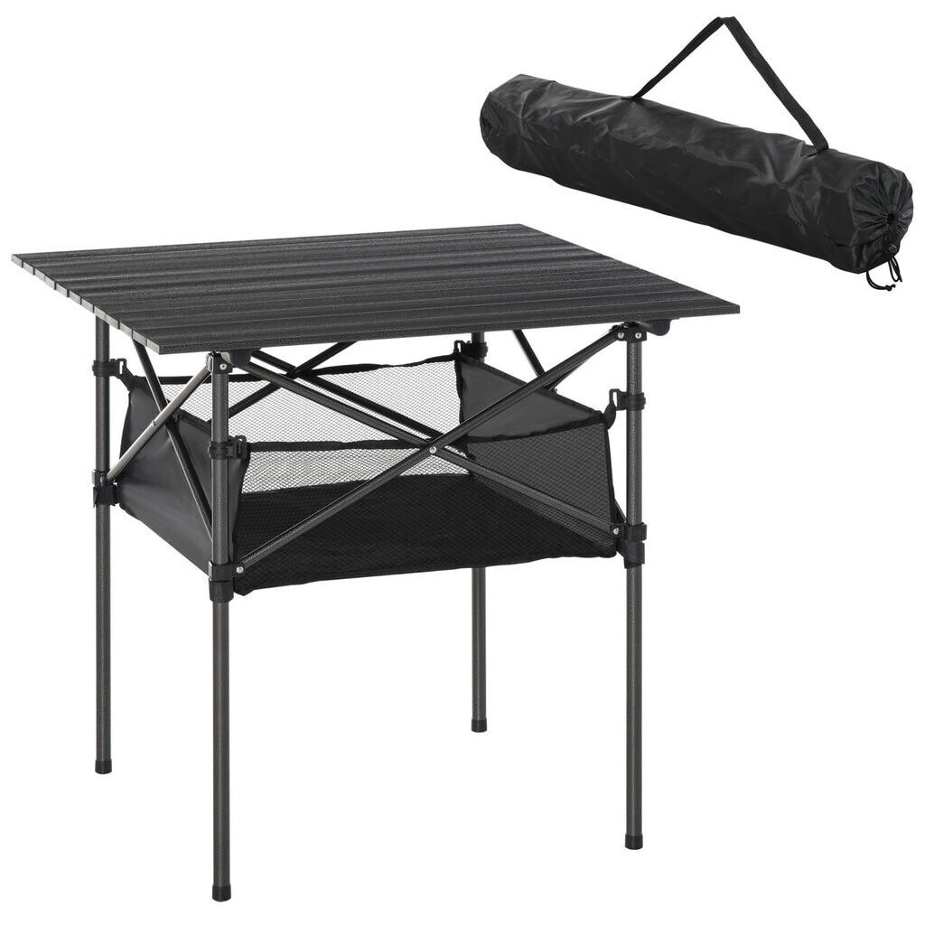 OKWISH KEMPINGOVÝ stůl 70/70/69 cm šedý z hliníku se síťovanou úložnou taškou