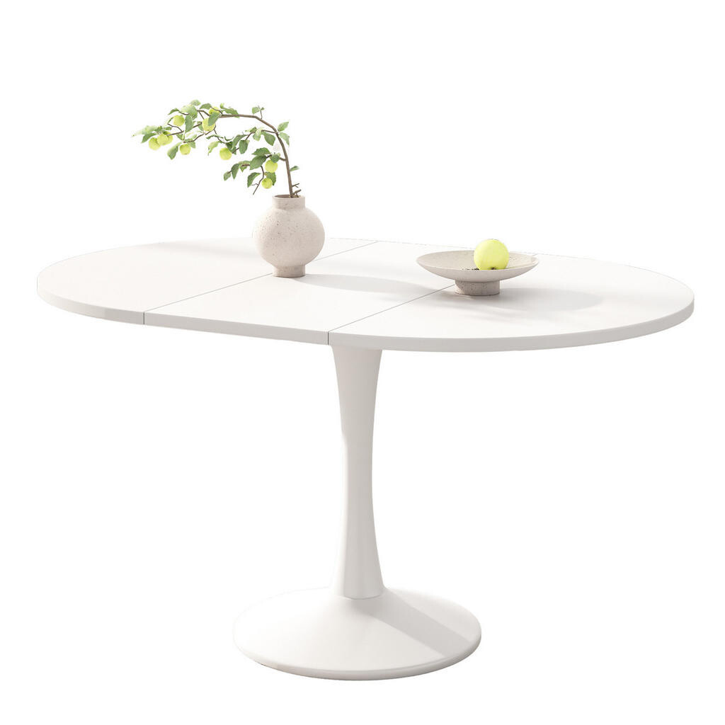 Redom ROZKLÁDACÍ jídelní stůl 100/140 x 100 x 75 cm s oválnou deskou, prostorově úsporný, bílý