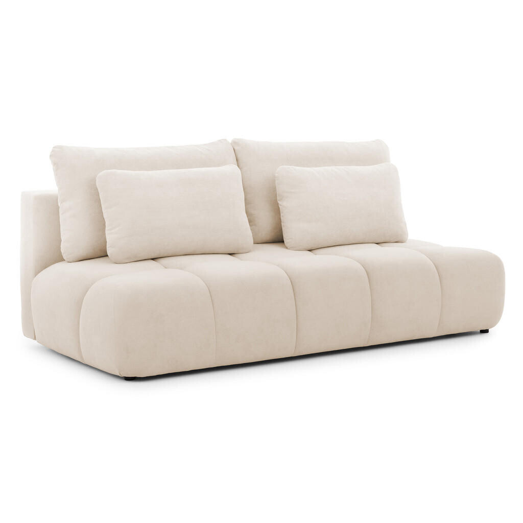 S-Style ROZKLÁDACÍ POHOVKA Belluno z kvalitní béžové plyšové potahové látky s úložným prostorem a hlubokým prošíváním v designu Bubble