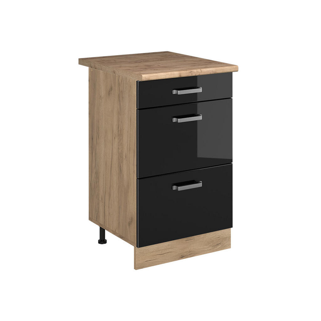 Vicco SPODNÍ SKŘÍŇKA KUCHYŇSKÉ LINKY R-Line, Černý vysoký lesk/Zlatý mocný dub, 50 cm pracovná doska Dub Goldkraft