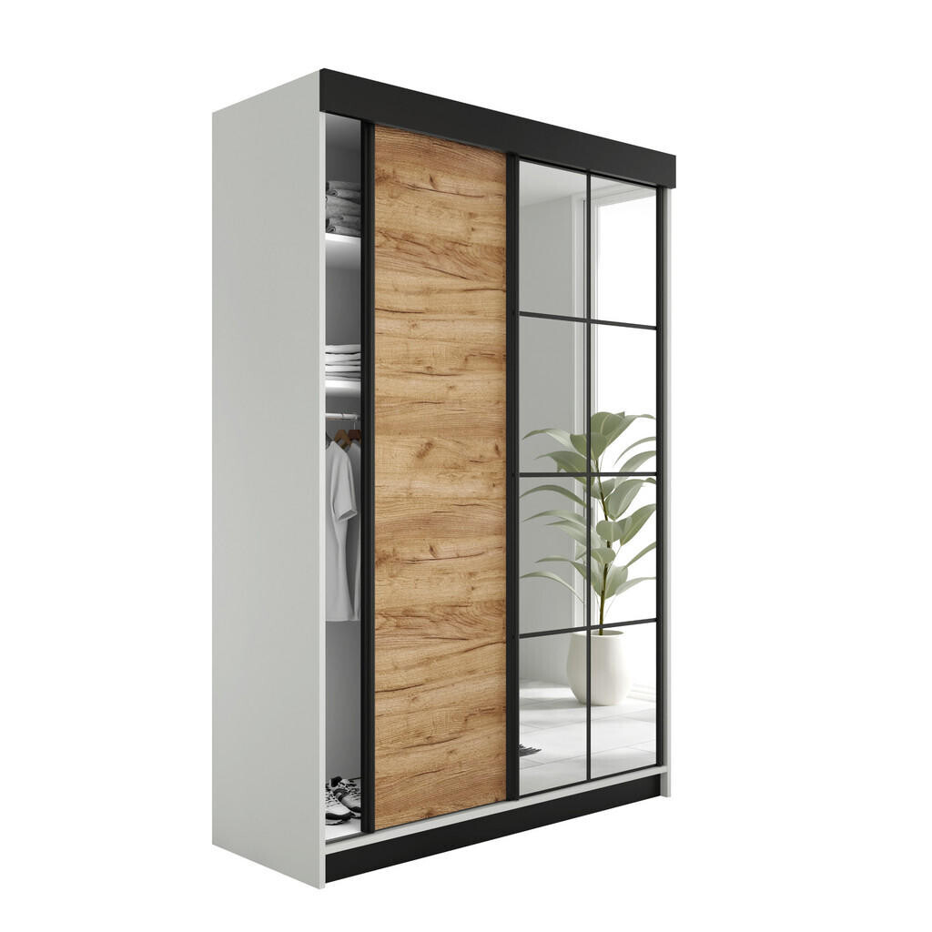 Kier Furniture POSUVNÁ ŠATNÍ SKŘÍŇ LAMARO - 138x205x59 - Bílá & Dub Craft