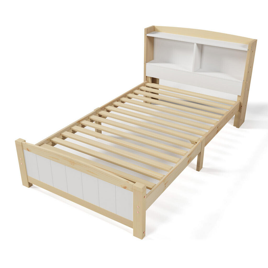 OKWISH JEDNOLŮŽKO 90/200 cm bílé a přírodní z masivního dřeva s úložným čelem a matrací
