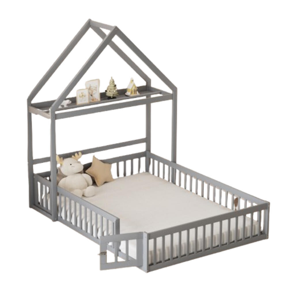OKWISH DĚTSKÁ postel 140/200 cm šedá z masivního dřeva s úložným prostorem a zábranou