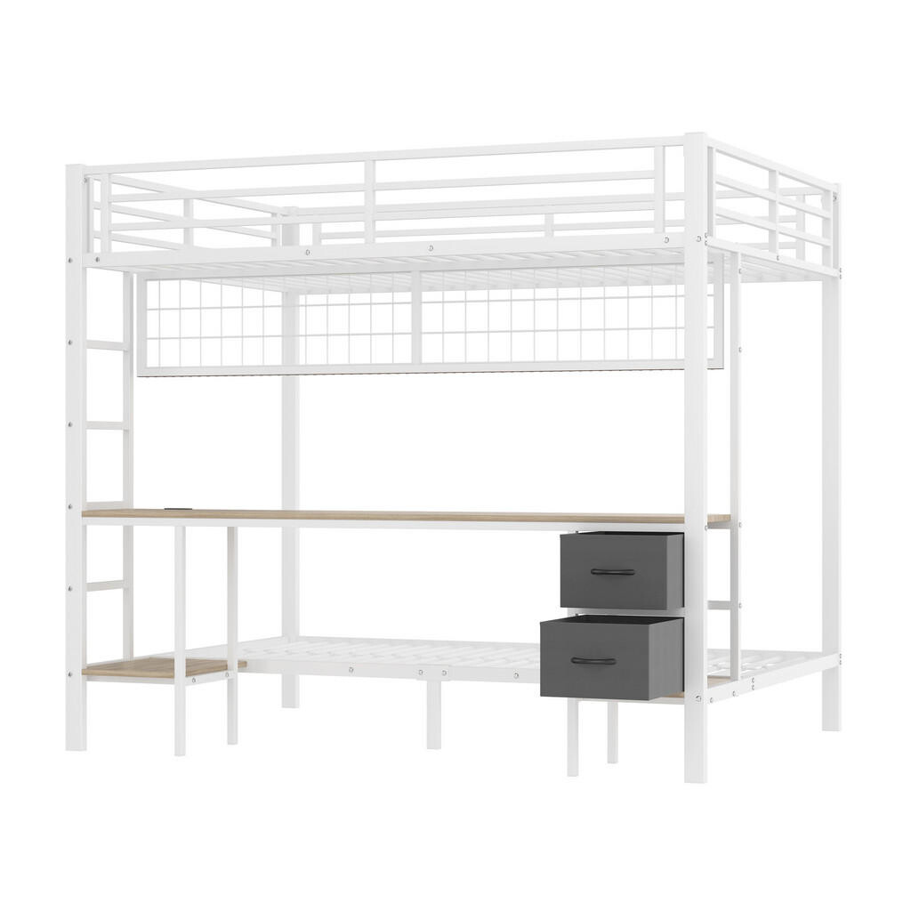 KOMHTOM PATROVÁ POSTEL 90x200 a 140x200 cm se 7barevným LED páskem, USB nabíjecím portem, bez matrace, bílá