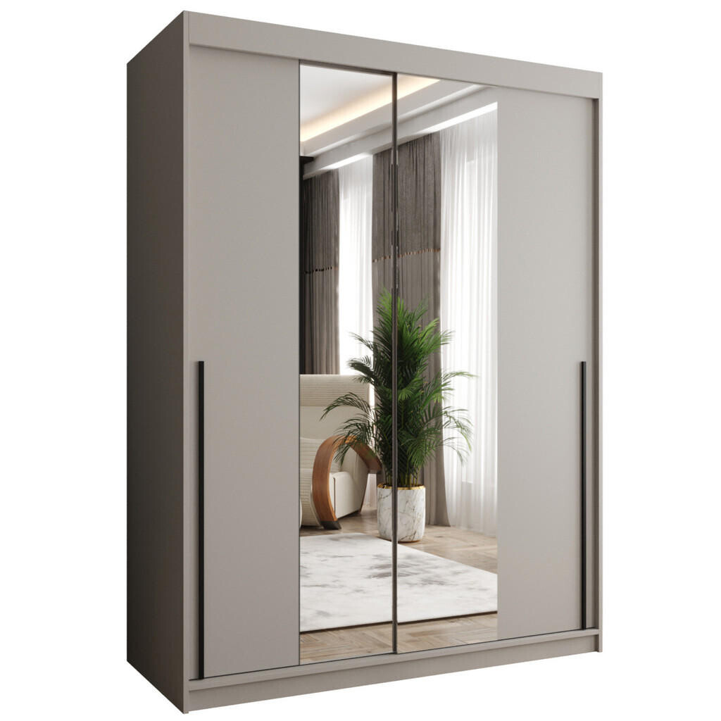 Home Collective SKŘÍŇ S POSUVNÝMI DVEŘMI se zrcadlem, šířka 150 cm, kašmírová s černým úchytem