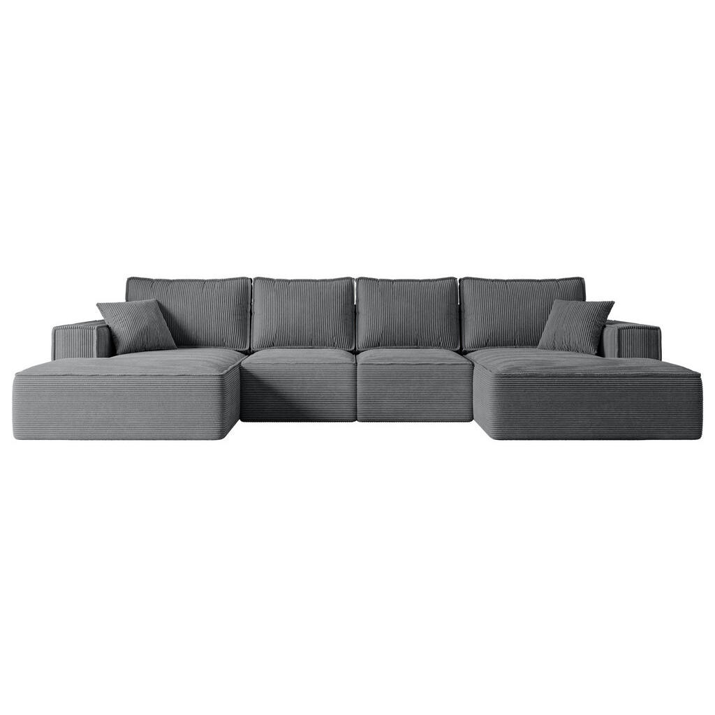 ALTDECOR SEDACÍ SOUPRAVA s funkcí lůžka a úložným prostorem pod postelí SIERRA-U-S – 349x161x87 cm tmavě šedý manšestr