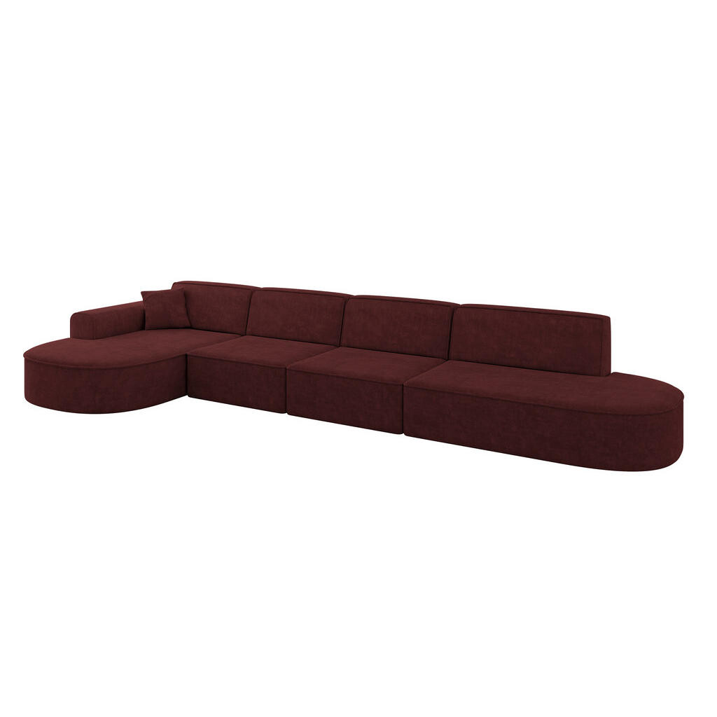 ALTDECOR ROHOVÁ SEDACÍ SOUPRAVA s otomanem vlevo MARI-L3 – 413 × 171 × 79 cm, bordó, velur