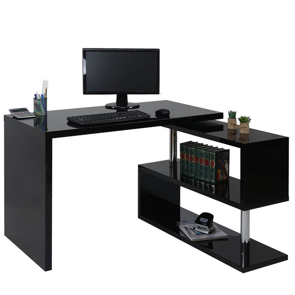 MCW DESIGNOVÝ ROHOVÝ STŮL obdélníkový lesklý černý