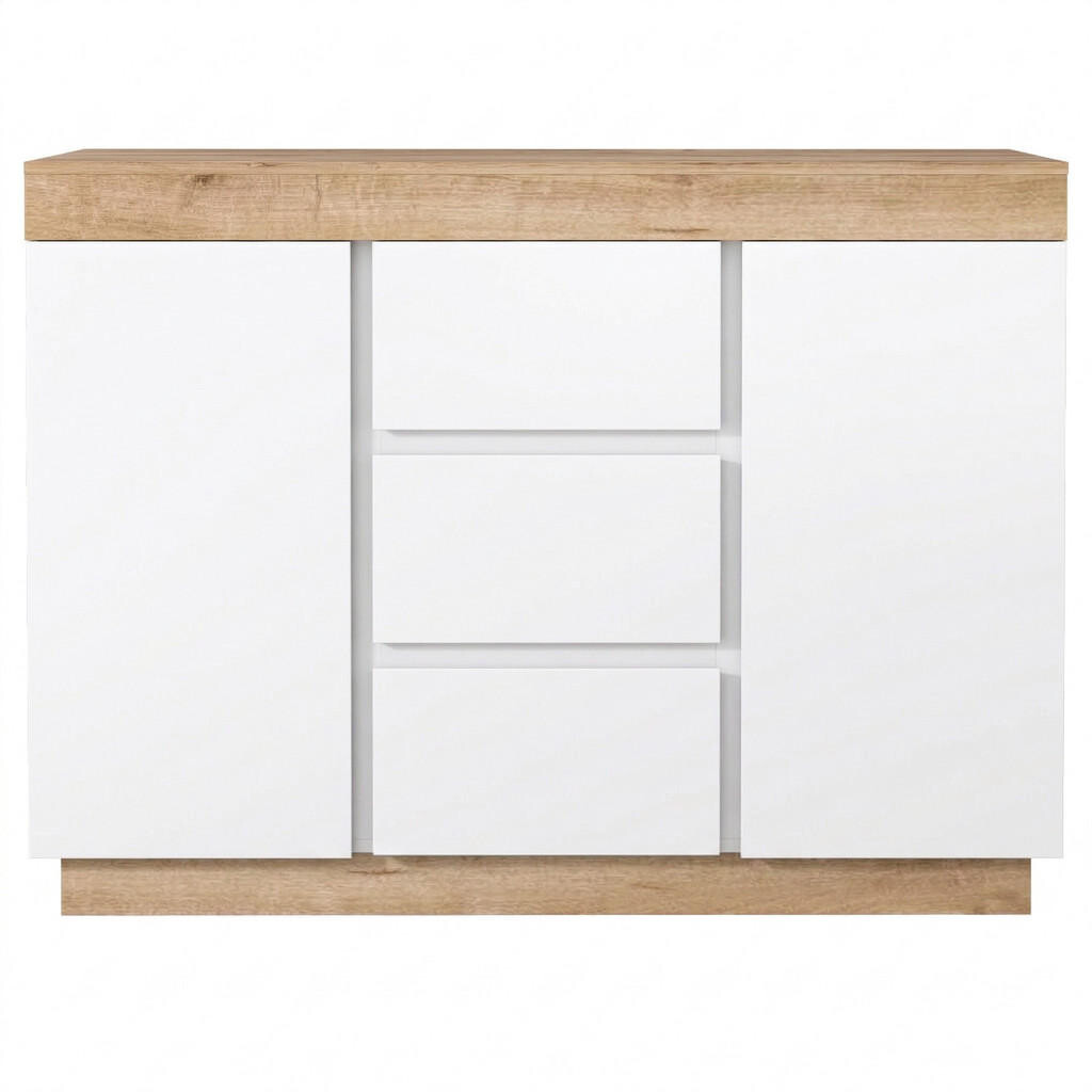 Urban Meuble SIDEBOARD bílý dub 120 cm 3 zásuvky 2 dvířka