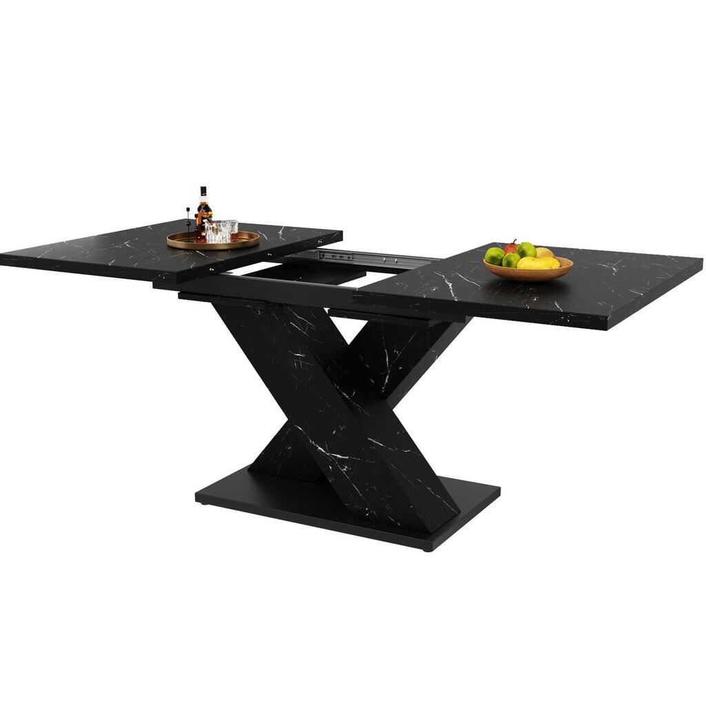 OKWISH JÍDELNÍ stůl 119,5–158,5/80/75 cm černý z MDF s mramorovým dekorem a výsuvnou deskou