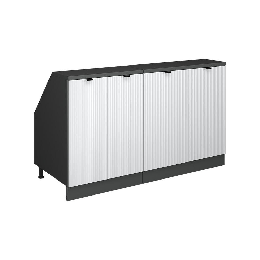 Vicco KUCHYŇSKÁ SKŘÍŇKA POD ŠIKMOU STŘECHU R-Line Bílé zvlnění 140 cm Sada 2 korpusů skříně hloubka 60 cm