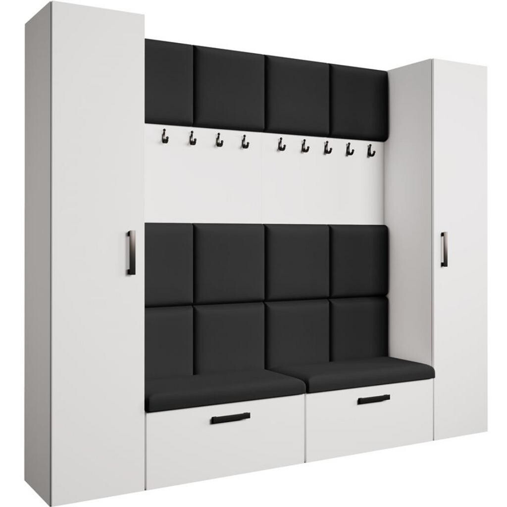 Beautysofa PŘEDSÍŇOVÁ sestava Margaret XL 242/203/43 s čalouněnými panely a botníkem, bílá