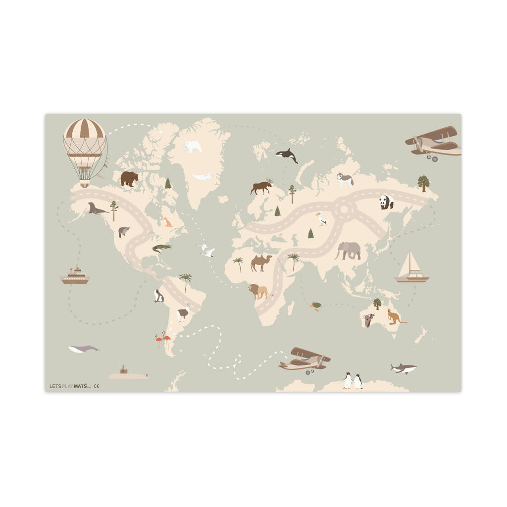 OnlyWow DĚTSKÝ KOBEREC Mapa světa - Zvířata - Letadlo - Dítě - Horkovzdušný balón 105x70 cm