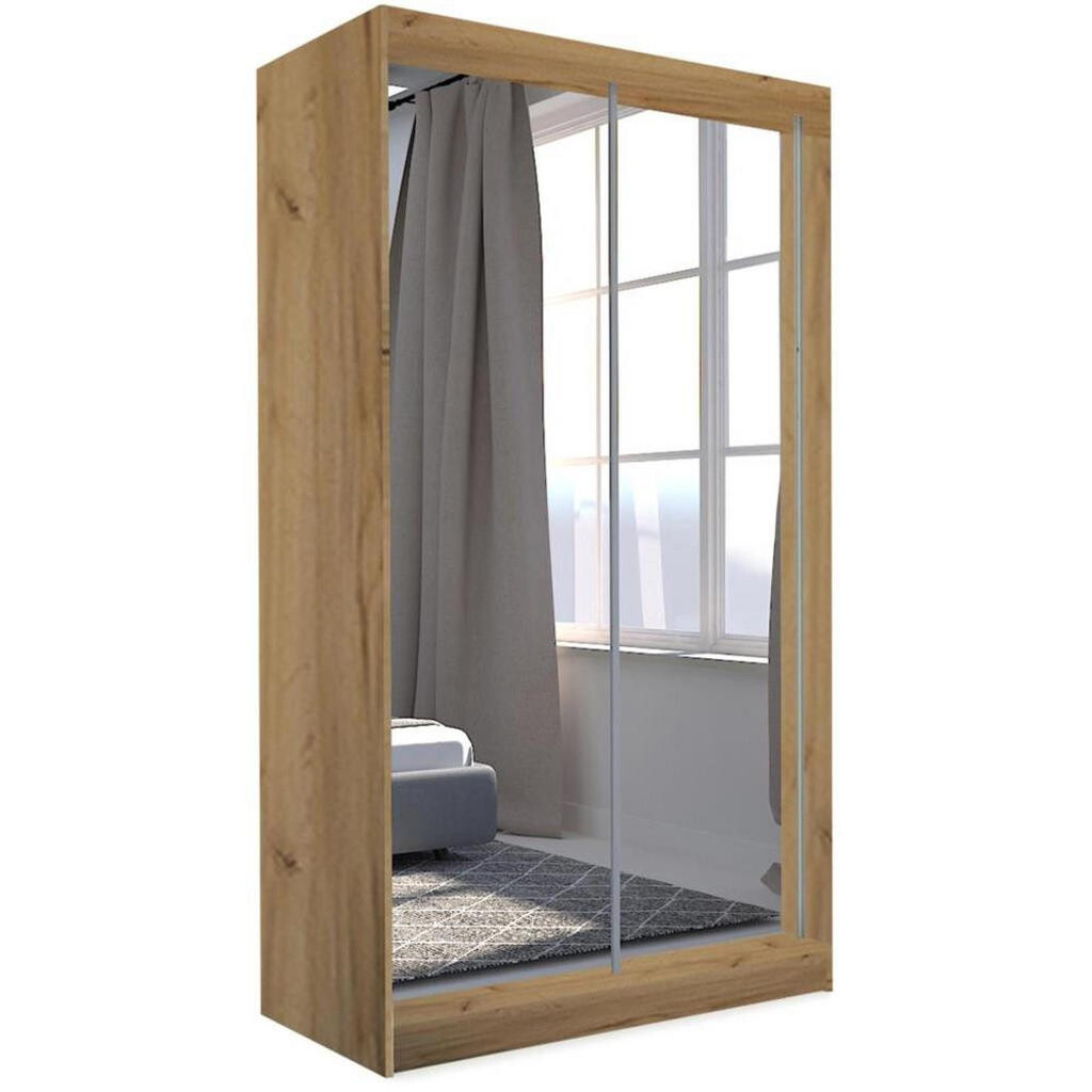 Beautysofa SKŘÍŇ s posuvnými dveřmi Debra 120/216/61 dub Artisan se zrcadlem a zásuvkami