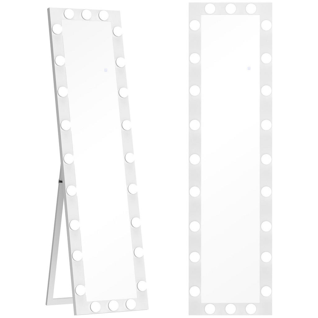 HOMCOM CELOTĚLOVÉ ZRCADLO 150 x 40 cm LED stojací zrcadlo s 24 žárovkami, 3 barvy světla