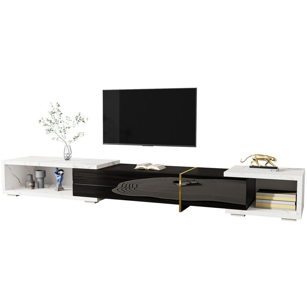 OKWISH TV stolek 140-260 cm černý z MDF a dřevotřísky s otočnou funkcí a úložným prostorem