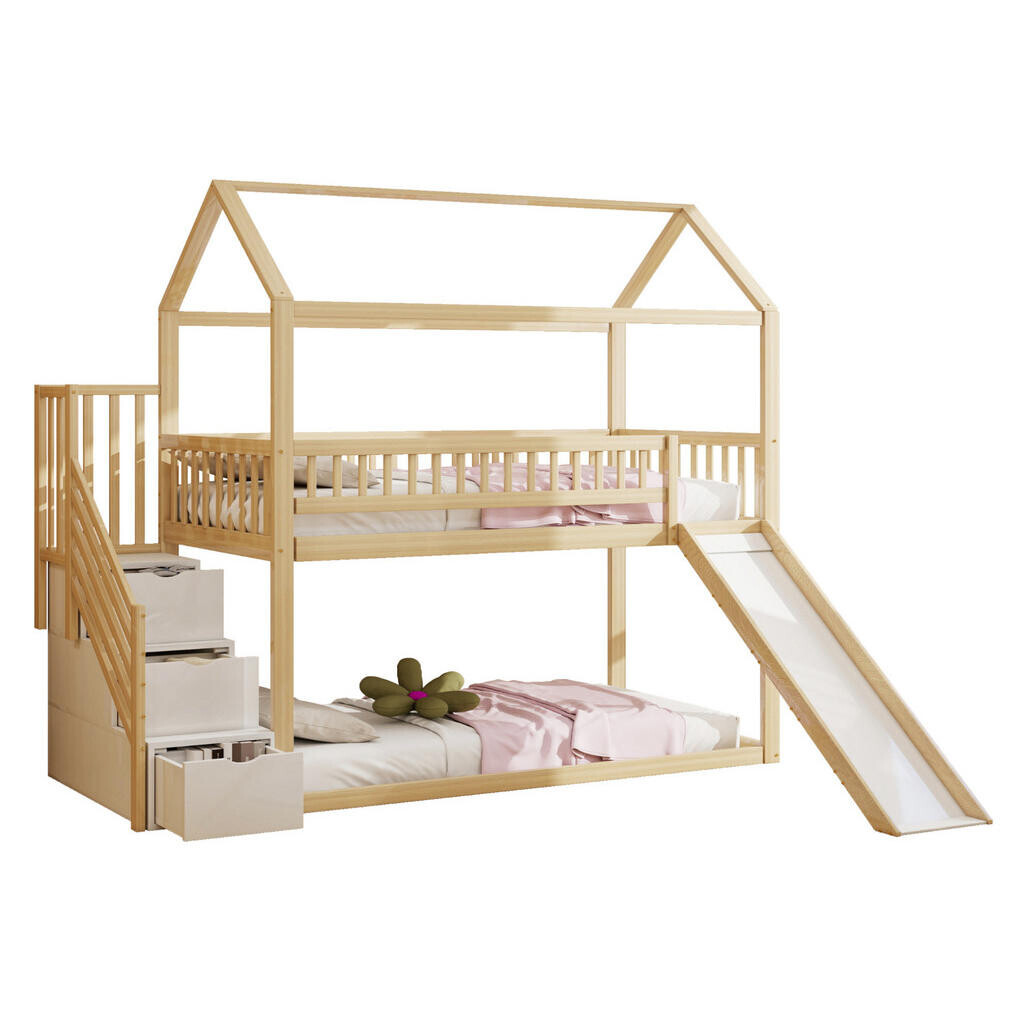 OKWISH PATROVÁ postel 90/200 cm se skluzavkou a úložným žebříkem z masivního dřeva