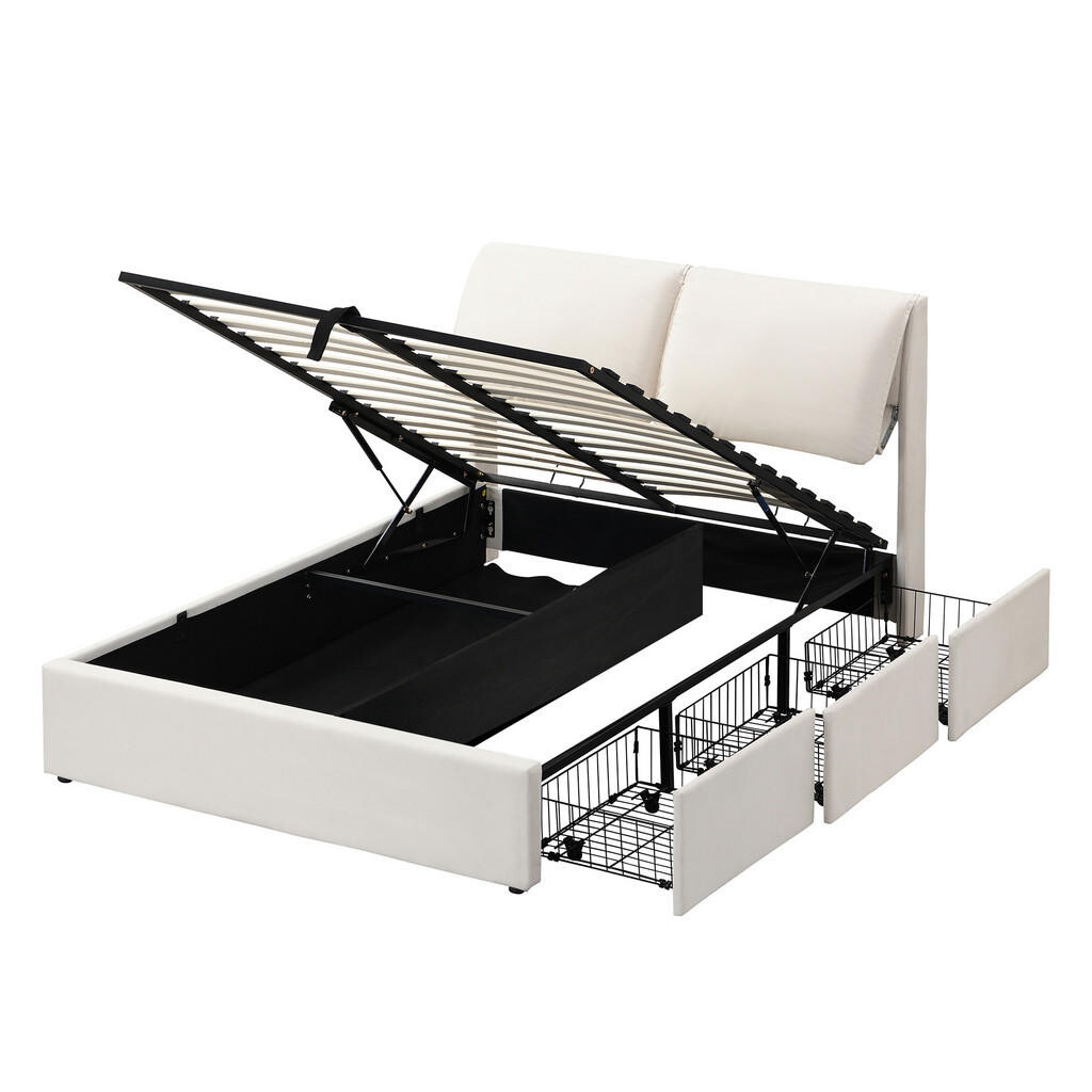 FLIEKS ČALOUNĚNÁ POSTEL 140x190 Béžová Velur Hydraulika 3 Zásuvky