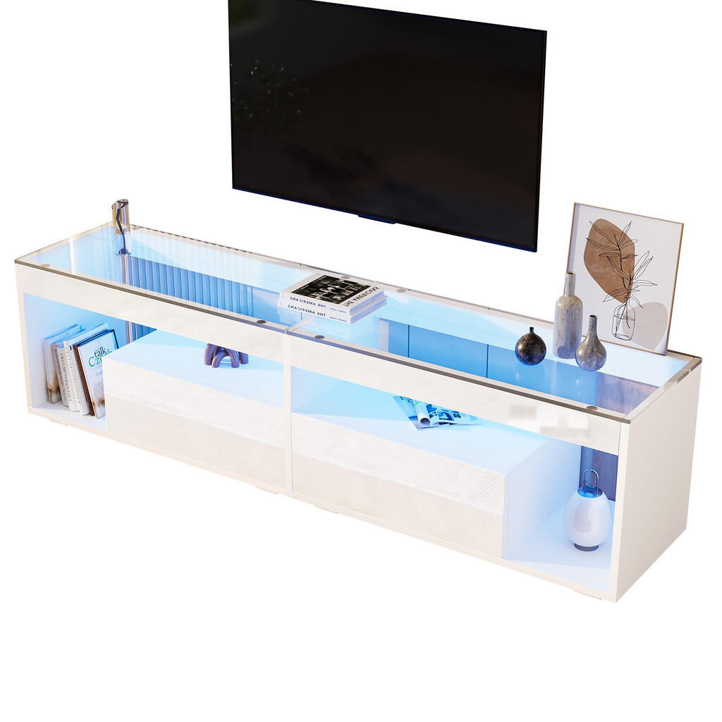 FLIEKS KOMODA POD TELEVIZI Bílá LED Lesk 2 Zásuvky Pro TV 70