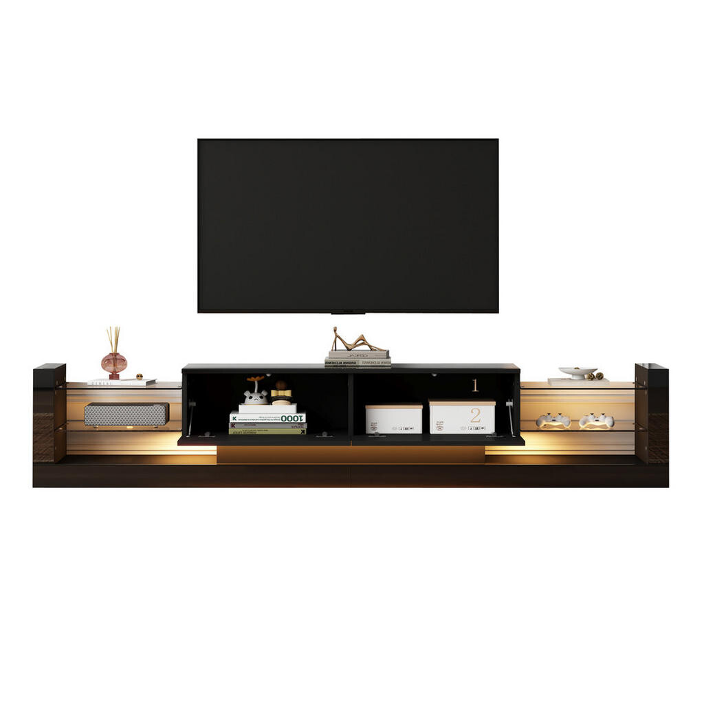 FLIEKS KOMODA POD TELEVIZI 181 cm Černá LED Sklo 70 79 Zoll