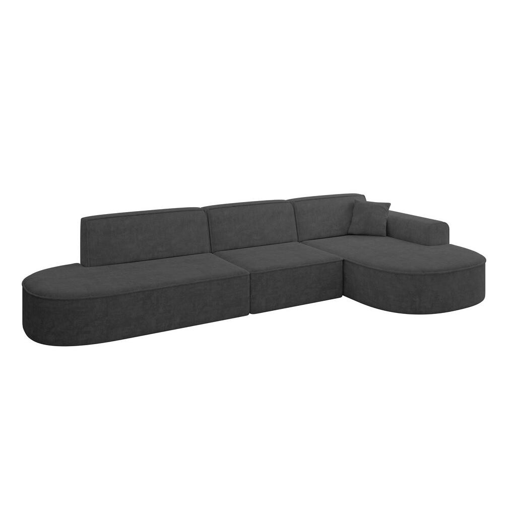 ALTDECOR ROHOVÁ SEDACÍ SOUPRAVA s otomanem vpravo MARI-L2 – 328 x 171 x 79 cm, tmavě šedá, velur