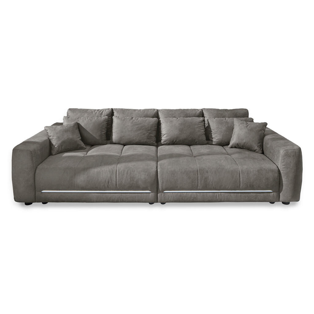 luma-home VELKÉ sofa pružinovým jádrem 294 × 136 × 86 cm (Š×H×V), RGB LED osvětlení s dálkovým ovládáním, mikrovláknová látka ve světle šedé barvě / 1