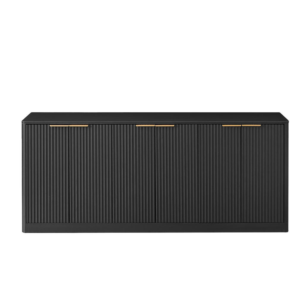 Urban Meuble SIDEBOARD černý a dekor dřeva 170 cm s vlnitým designem a 6 dvířky