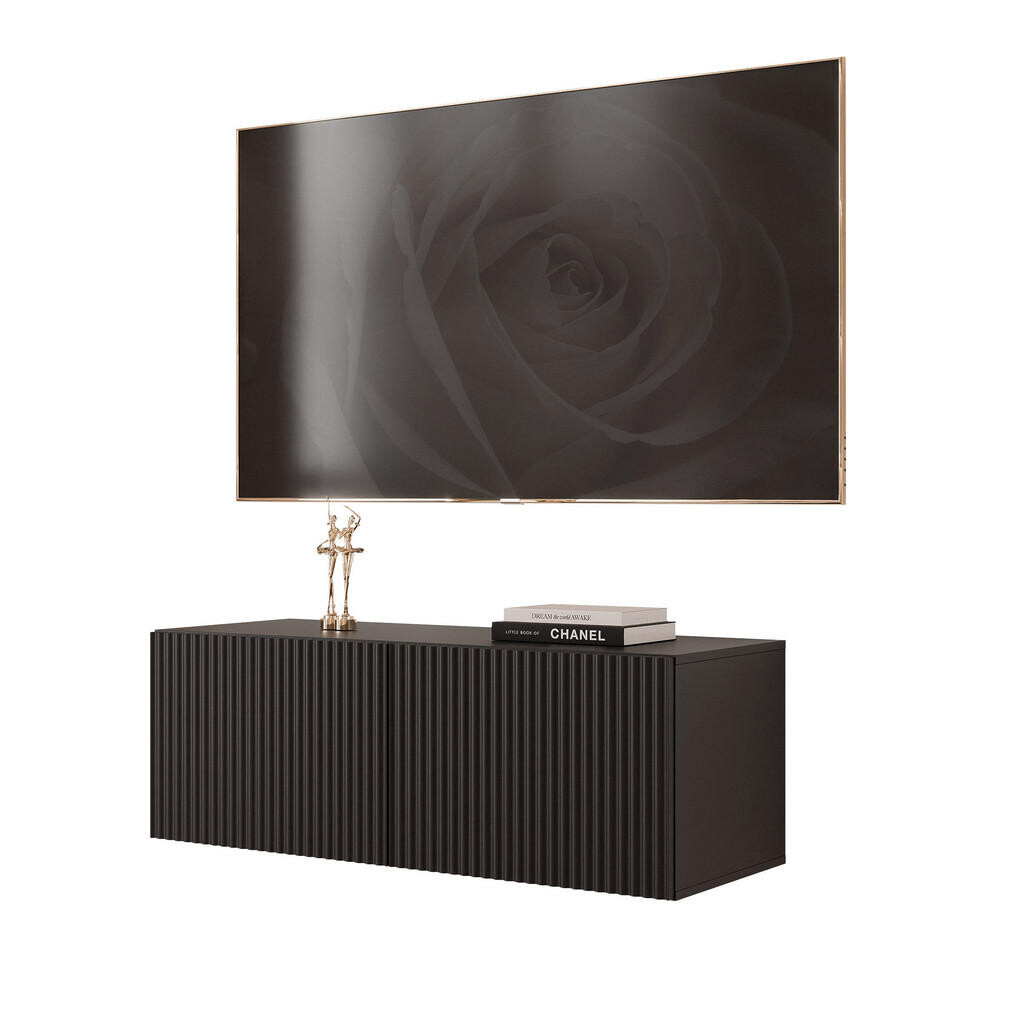 Idohome ZÁVĚSNÁ RTV skříňka ANGEL RÝHOVANÁ 100 cm s LED osvětlením ČERNÁ