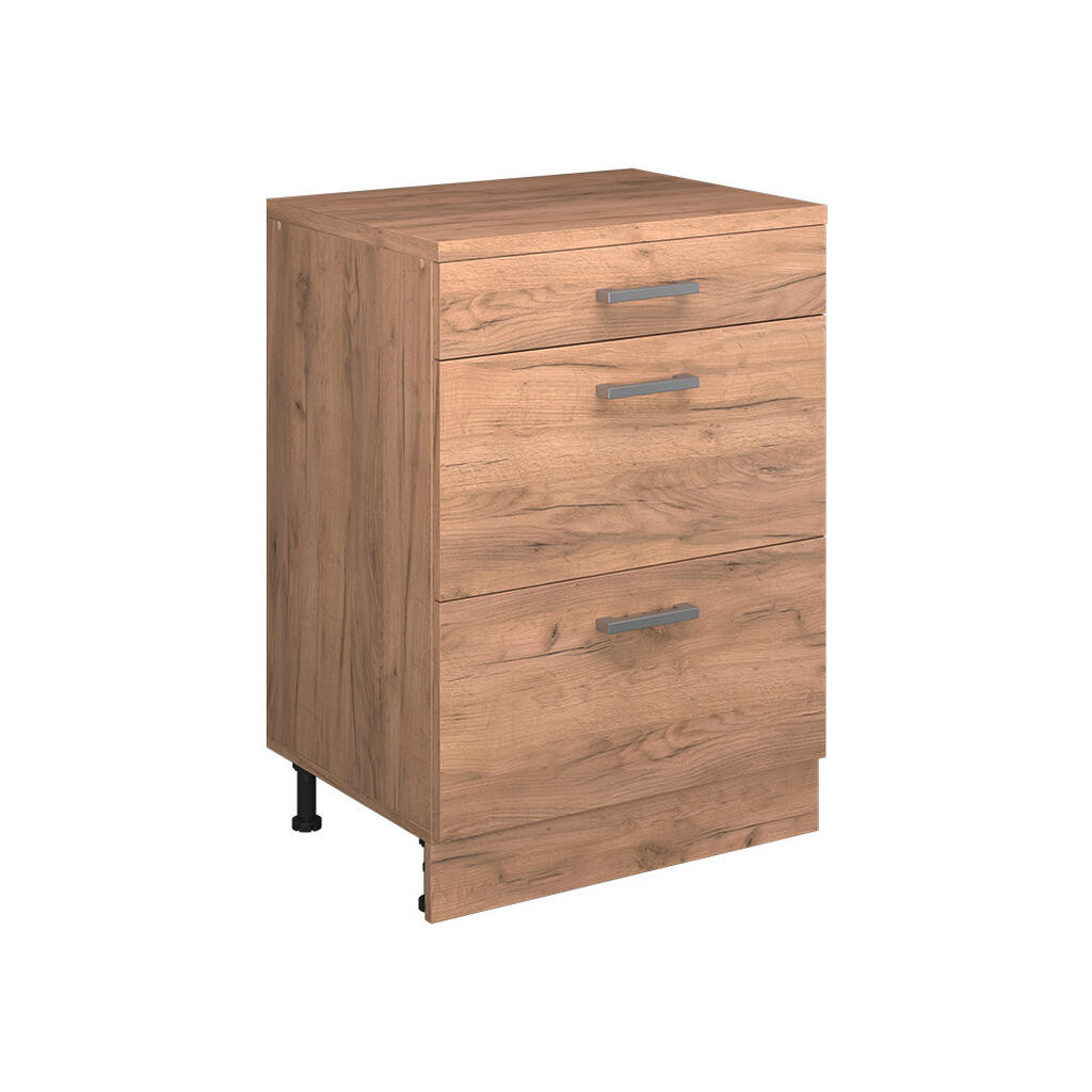 Vicco KUCHYŇSKÁ SKŘÍŇKA POD ŠIKMOU STŘECHU R-Line, Zlatý mocný dub, 60 cm bez šikminy se 3 zásuvkami