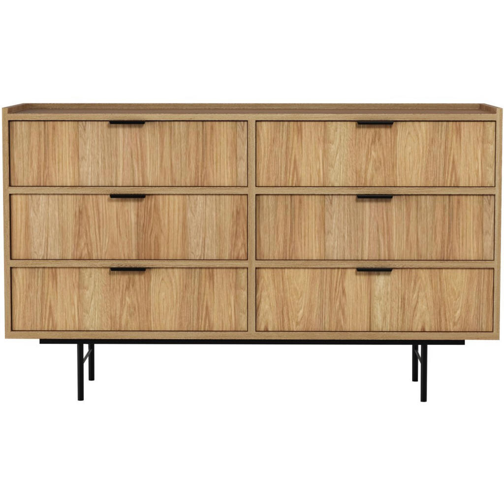 Beautysofa KOMODA Evron se 6 zásuvkami, dub Hikora