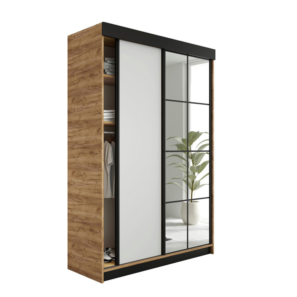 Kier Furniture POSUVNÁ ŠATNÍ SKŘÍŇ LAMARO 167x205x59cm - Dub Craft & Bílá