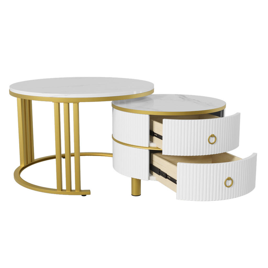 OKWISH SADA konferenčních stolků 70/70/46 cm bílá z MDF se 2 zásuvkami