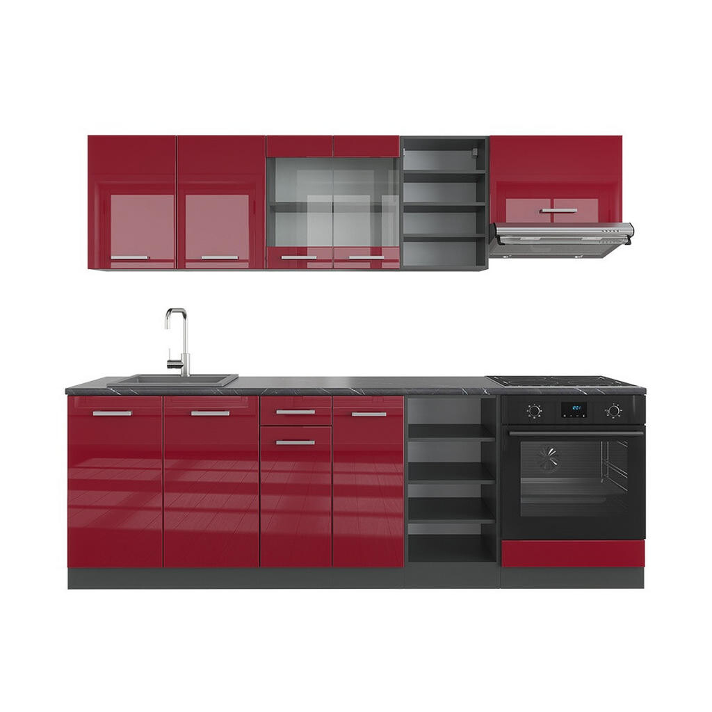 Vicco KUCHYŇSKÝ KOUT R-Line Červená/antracitová s vysokým leskem 240 cm , PD Antracit