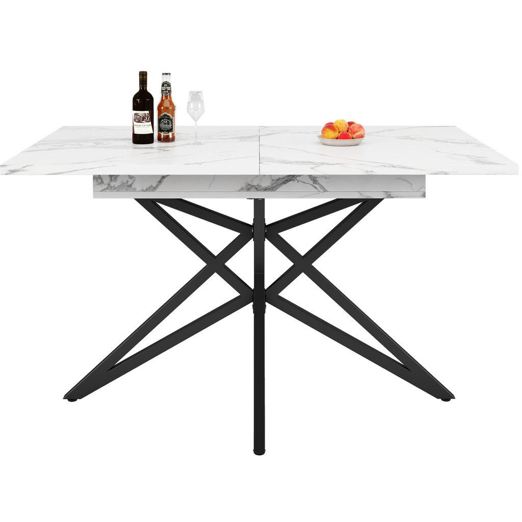 Redom JÍDELNÍ stůl 120/160/80/76 cm s rozkladem, mramorovým dekorem a hvězdicovou podnoží, Bílá